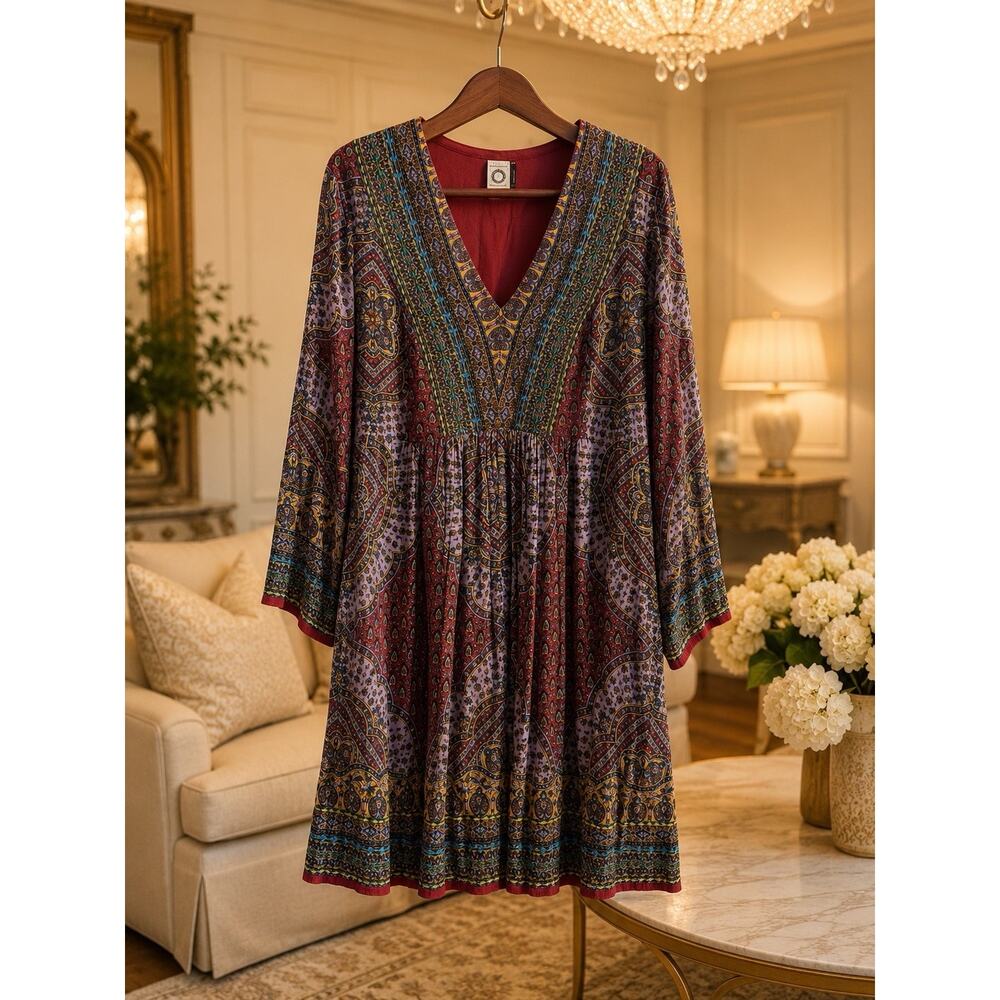 Anthropologie Akemi + Kin Avalon Paisley Embroidered Dress Medium Boho Romantic